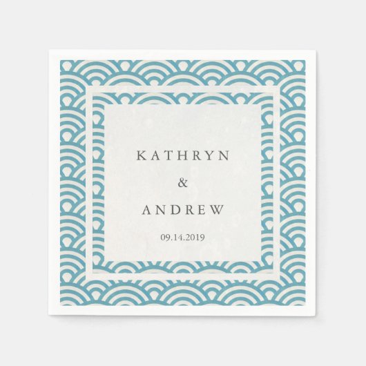 西日本の海波ブルーエレガントグリーン スタンダードカクテルナプキン (正面)