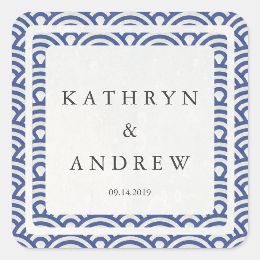 西日本の海波名前をカスタムする+日付結婚ズ スクエアシール (正面)