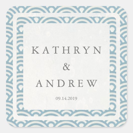 西日本の海波名前をカスタムする+日付結婚ズ スクエアシール (正面)