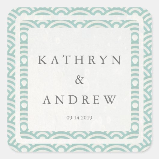 西日本の海波名前をカスタムする+日付結婚ズ スクエアシール (正面)