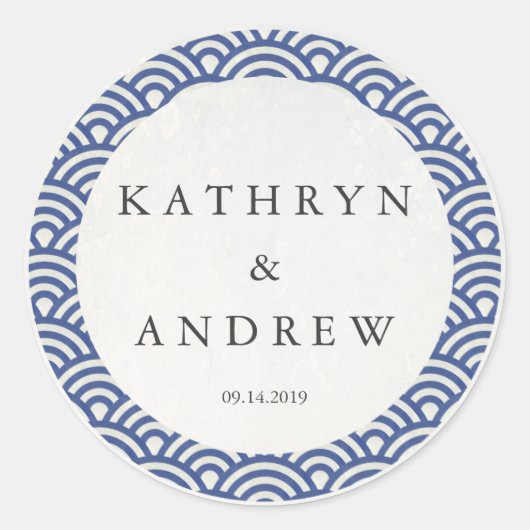 西日本の海波名前をカスタムする+日付結婚ズ ラウンドシール (正面)