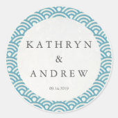 西日本の海波名前をカスタムする+日付結婚ズ ラウンドシール (正面)