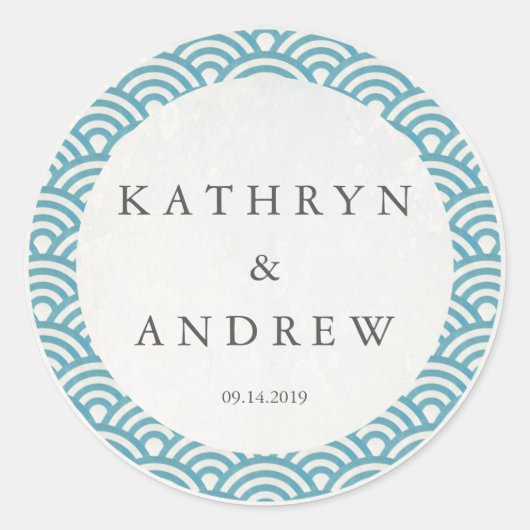 西日本の海波名前をカスタムする+日付結婚ズ ラウンドシール (正面)