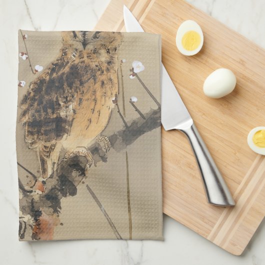 西村グーンの早咲きヴィンテージフクロウ キッチンタオル (四つ折り)