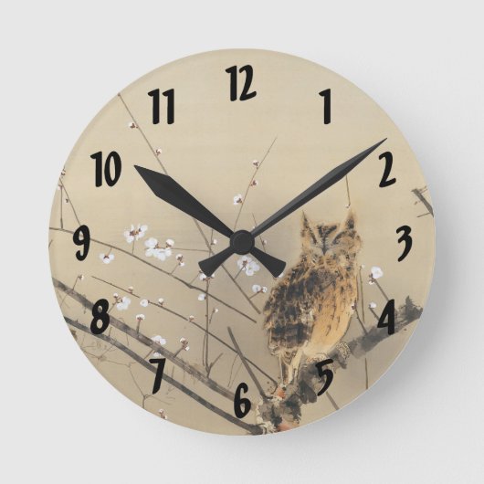 西村グーンの早咲きヴィンテージフクロウ ラウンド壁時計 (正面)