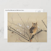 西村後雲の早咲きの梅の花、ヴィンテージのフクロウ ポストカード (正面/裏面)