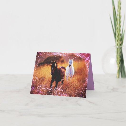 西欧諸国の日没の馬のテーマの結婚式 サンキューカード (正面)