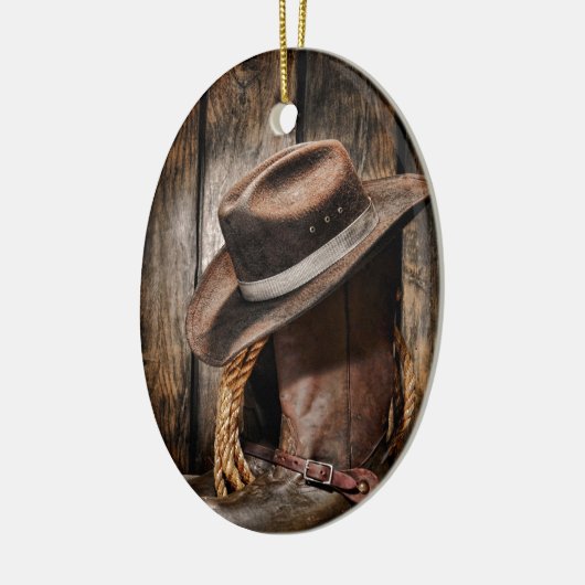 西欧諸国の茶色の納屋の木製のカウボーイ・ブーツ セラミックオーナメント (左)