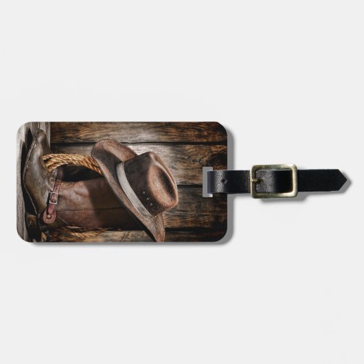 西欧諸国の茶色の納屋の木製のカウボーイ・ブーツ ラゲッジタグ (正面横)