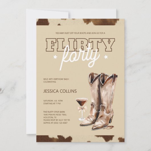 西気のあるそぶりをした四国第40回誕生日パーティー 招待状 (正面)