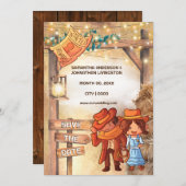 西洋のカウボーイカップル干し小屋のライト 招待状 (正面/裏面)