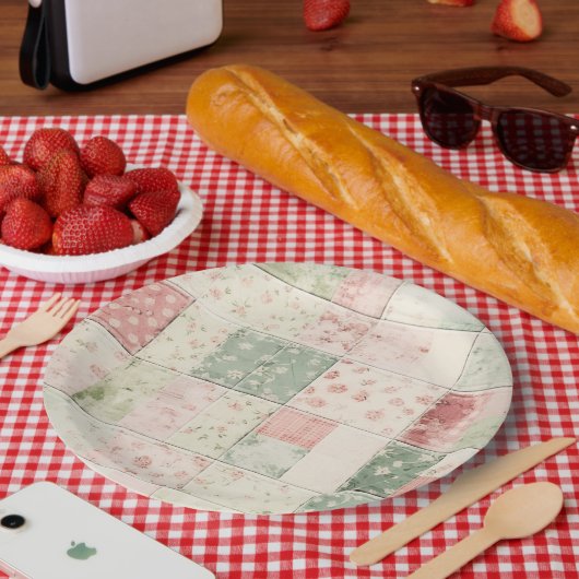 西洋のファーム ミント ピンク フラワー キルト パターン ペーパープレート (ピクニック)