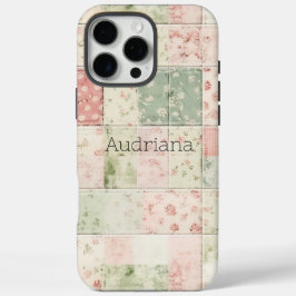 西洋のミントピンクの花柄キルトパターン iPhone 16 PRO MAXケース