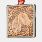 西洋の田舎の革馬 メタルオーナメント (左)