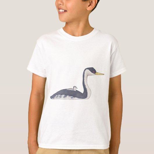 西洋カイツブリの水彩画の鳥アート Tシャツ (正面)