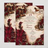 西洋ブルゴーニュ赤プリンセス スペイン語 Mis Quince 招待状 (正面/裏面)