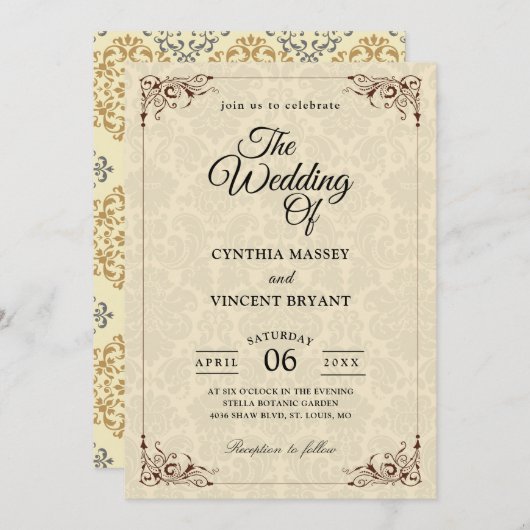 西洋式の田舎結婚招待状を描く 招待状 (正面/裏面)