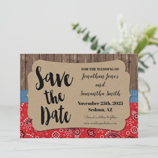 西洋式の結婚式は、日付の田舎のシックを救う 招待状 (スタンド正面)