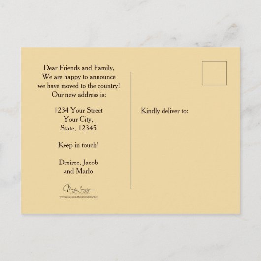 西洋移おもしろい動新住所ファームワ素朴ゴン 案内ポストカード (裏面)