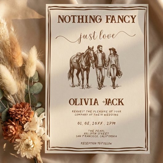西洋風Nothing Fancy Just Love手描きウェディング 招待状