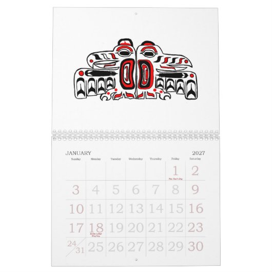 西海岸2013年の   精神 カレンダー (1月 2027)