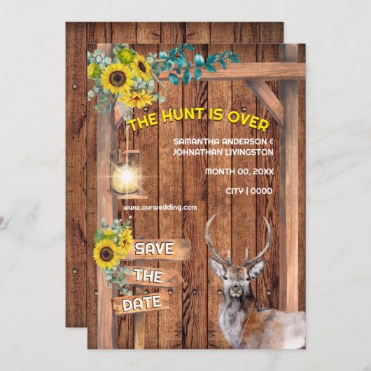 西狩りのヒマワリ鹿が日付を保存 招待状 (正面/裏面)