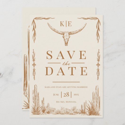 西素朴エレガント式の結婚式の日付を保存 招待状 (正面/裏面)