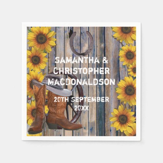 西素朴カウボーイテーマカントリーフローラ結婚ズ スタンダードカクテルナプキン (正面)