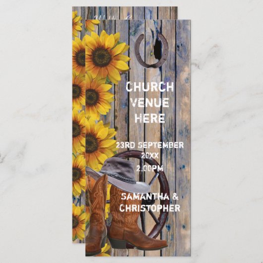 西素朴カウボーイテーマ教会の結婚式プログラム プログラム (正面/裏面)