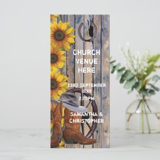 西素朴カウボーイテーマ教会の結婚式プログラム プログラム (スタンド正面)
