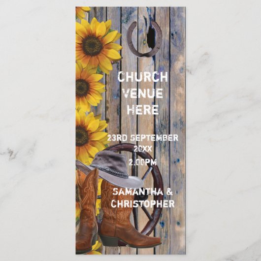 西素朴カウボーイテーマ教会の結婚式プログラム プログラム (正面)