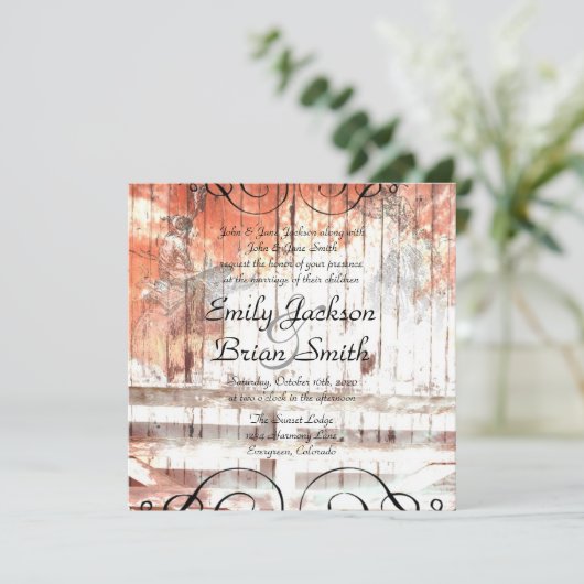 西素朴カウボーイフェンス結婚式招待状 招待状 (スタンド正面)