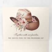 西素朴カウボーイフローラハットQRコー結婚ド 三つ折り招待状 (内部最初)