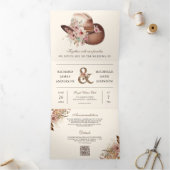 西素朴カウボーイフローラハットQRコー結婚ド 三つ折り招待状 (内部)