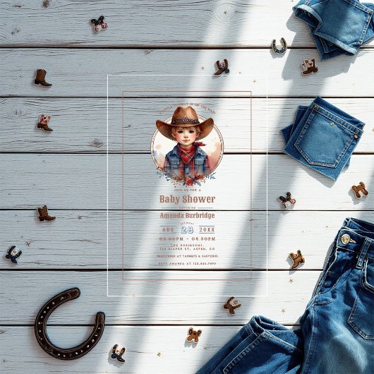 西素朴カウボーイ赤ちゃんシャワー アクリル招待状