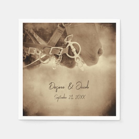 西素朴ブラウン結婚ウマ スタンダードカクテルナプキン (正面)