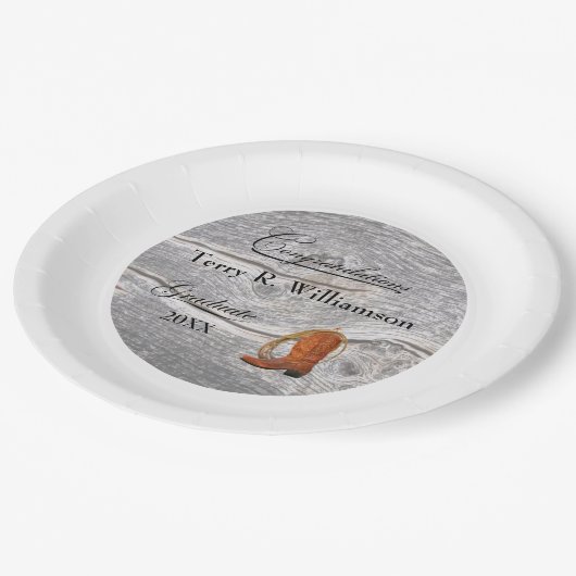 西素朴ブーツおよびラッソ卒業パーティー ペーパープレート (アングル)