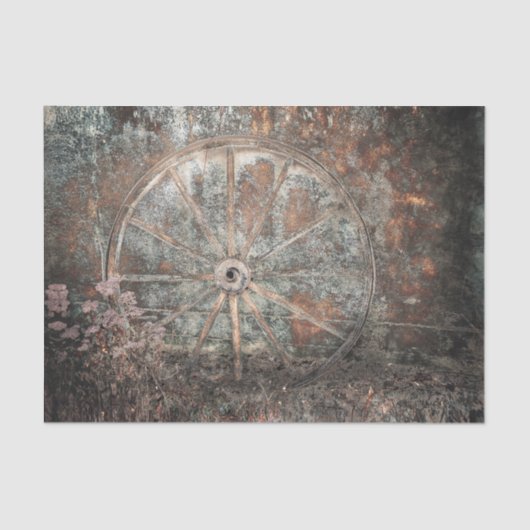 西素朴ヴィンテージ灰色の錆ワゴンホイール 薄葉紙 (正面)