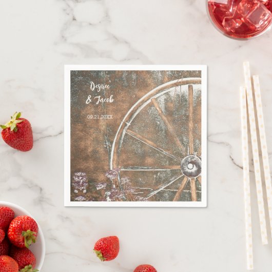西素朴ヴィンテージ茶色の白ワゴンホイール スタンダードカクテルナプキン (インサイチュ)