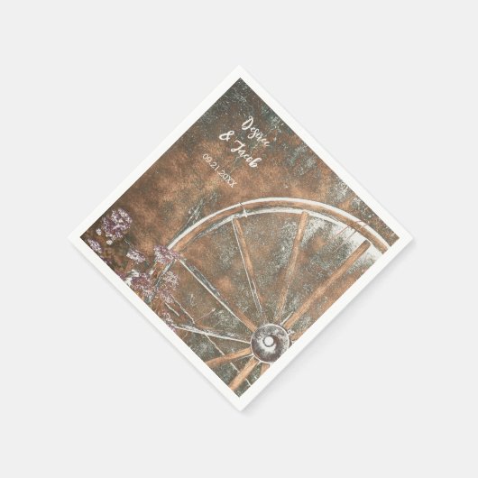 西素朴ヴィンテージ茶色の白ワゴンホイール スタンダードカクテルナプキン (角)