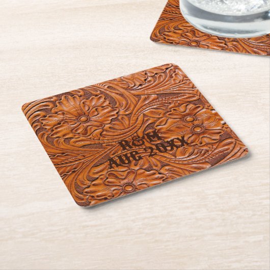 西素朴国カウボーイ結婚式の引き出物 スクエアペーパーコースター (アングル)