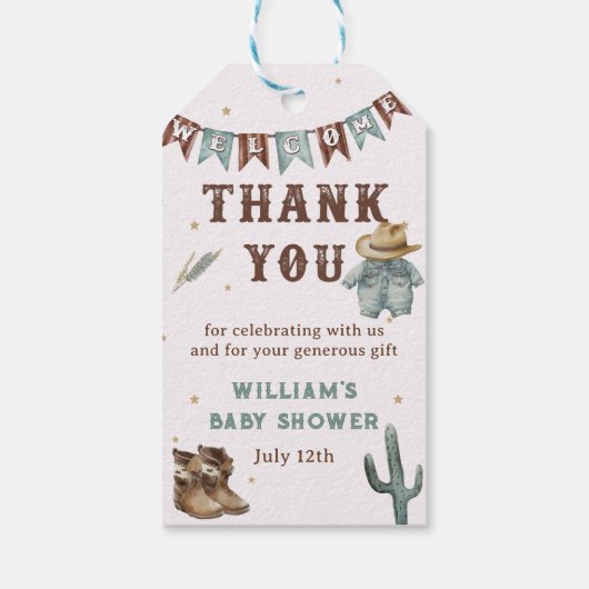 西素朴州カウボーイ赤ちゃんシャワーありがとう ギフトタグ (裏面)