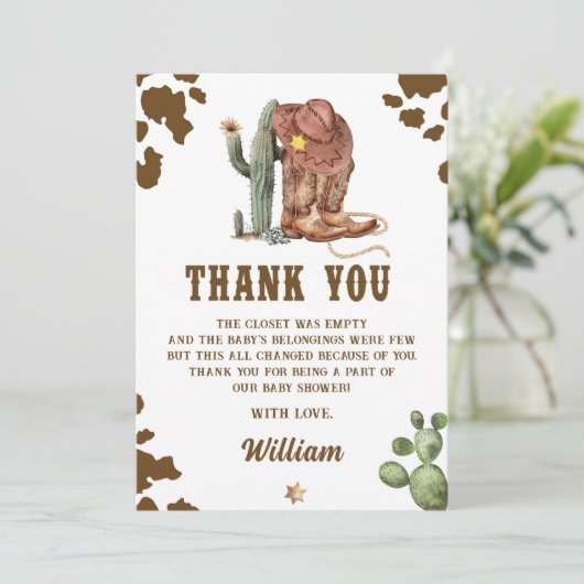 西素朴州カウボーイ赤ちゃんシャワーありがとう サンキューカード (スタンド正面)