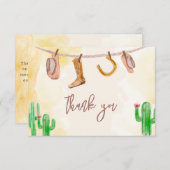 西素朴水色カウボーイ赤ちゃんシャワー サンキューカード (正面/裏面)