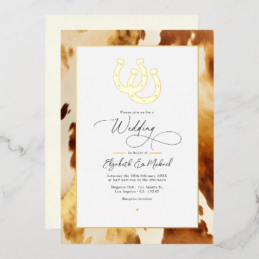 西素朴洋結婚牛革 箔招待状 (正面/裏面)