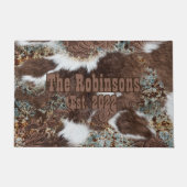 西素朴牛革カウボーイブラウンレザー ドアマット (正面)