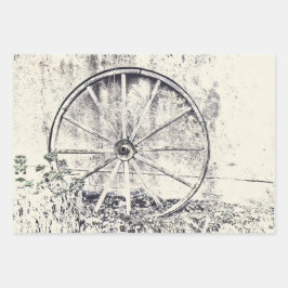西素朴白黒ワゴンホイール ラッピングペーパーシート