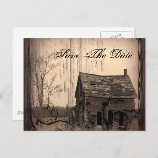 西素朴農場カントリー結婚式の日付を保存 案内ポストカード (正面/裏面)