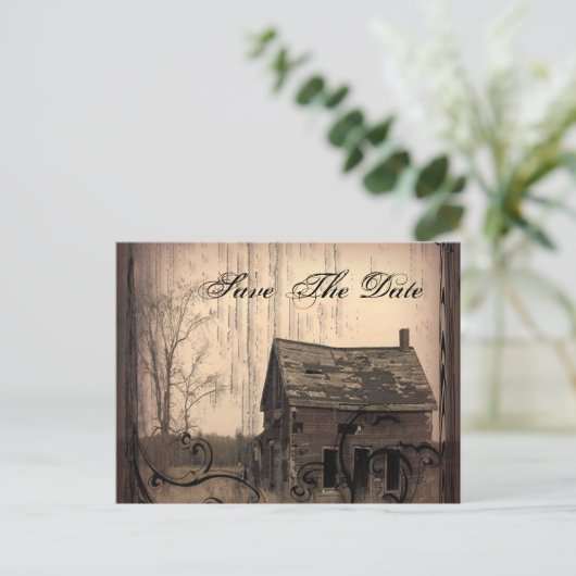 西素朴農場カントリー結婚式の日付を保存 案内ポストカード (スタンド正面)