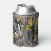 西素朴馬カウボーイブーツひまわり花缶C 缶クーラー (缶正面)